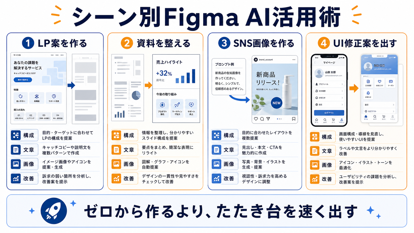 LP、資料、SNS画像、UI修正案でFigma AIを使う場面別活用