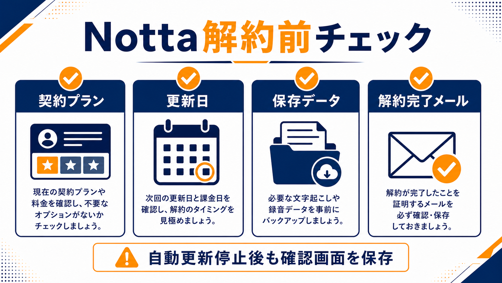Notta解約前に確認する契約プランや更新日の図解