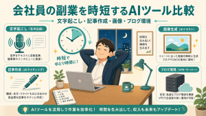 会社員の副業を時短するAIツール比較 文字起こし・記事作成・画像・ブログ環境